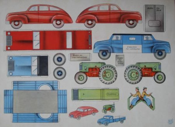 Schreiber Cutout-Sheed Car, Truck, Tractor 1955 carton (4541)
